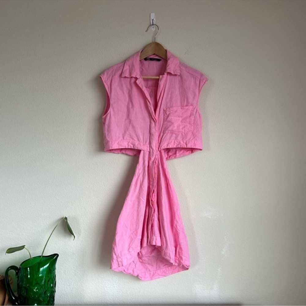 Zara Linen Blend Pink Cut Out Two Piece Dress - image 1