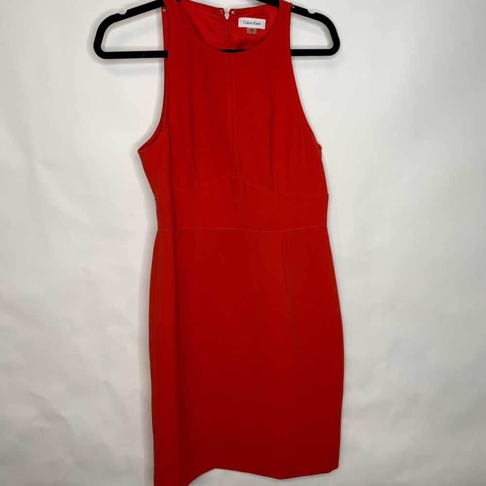 Calvin Klein Red Sheath Dress Back Cut Out Sz 8 - image 1