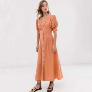 ASOS Peach Midi Tea Button Down Dress Sz 8