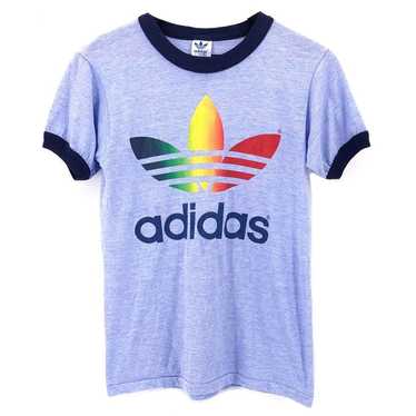 Adidas rainbow trefoil ringer tshirt 80s 1980s vin