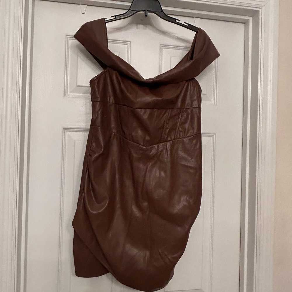 CIDER FAUX LEATHER OFF-SHOULDER CORSET DRESS - image 4