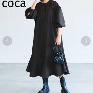 Coca Flare Shirt Dress Long Sleeve Black Long Max… - image 1