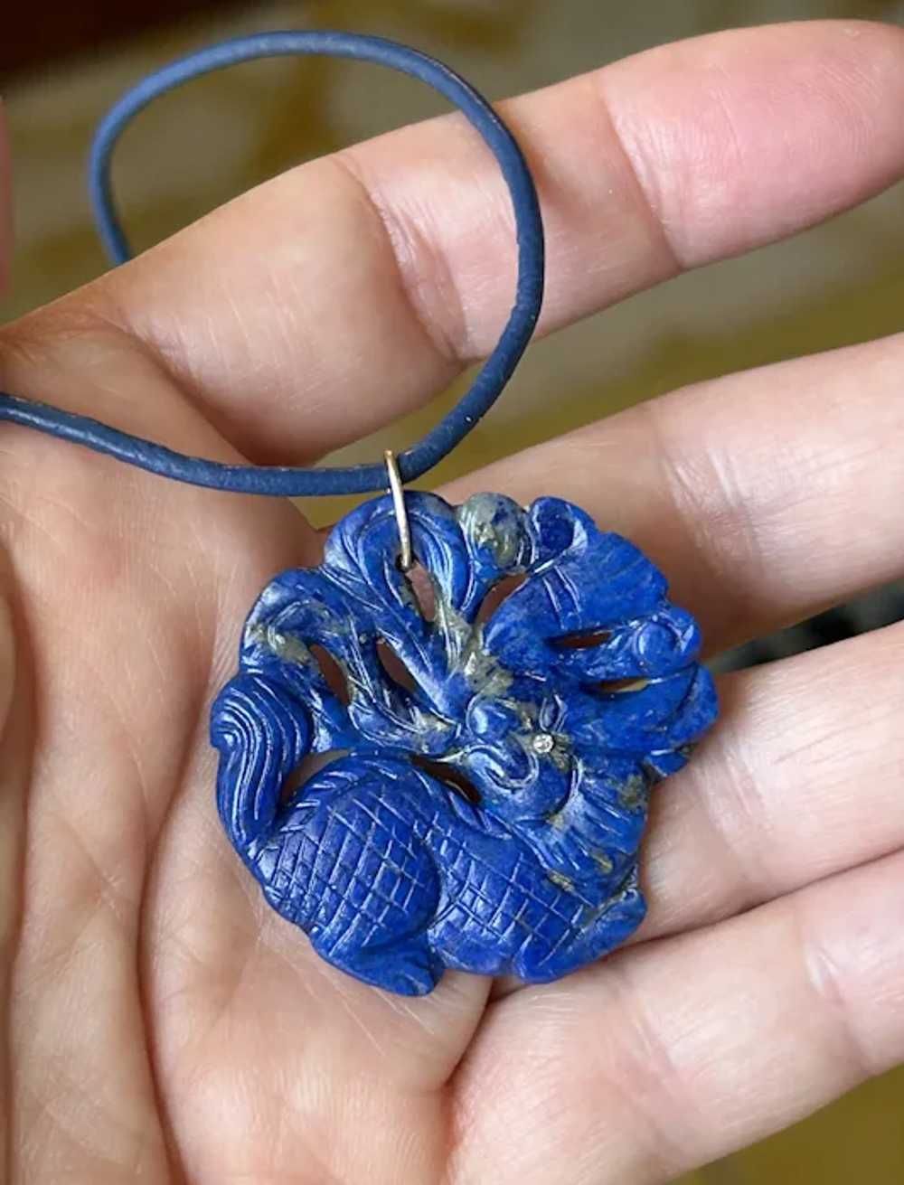 Antique Natural Lapis Carved Dragon - image 3