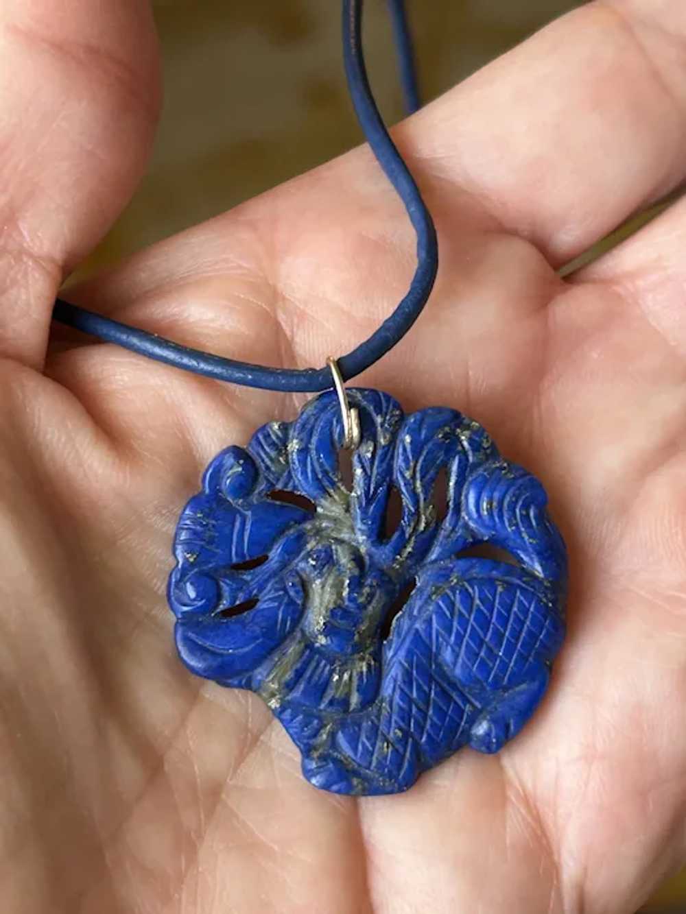 Antique Natural Lapis Carved Dragon - image 5