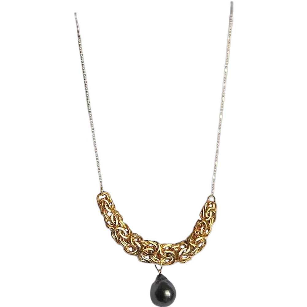 Tahitian Pearl 14k Gold Byzantine Necklace - image 1