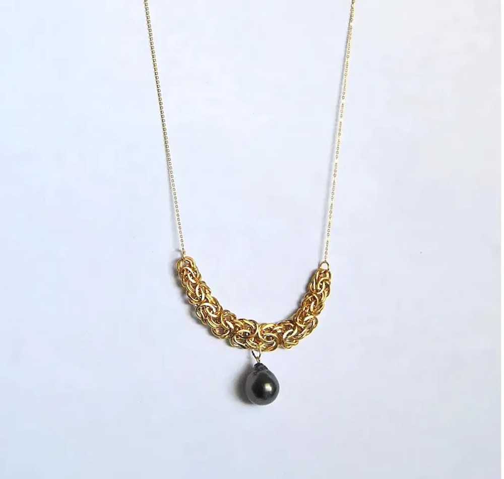 Tahitian Pearl 14k Gold Byzantine Necklace - image 4