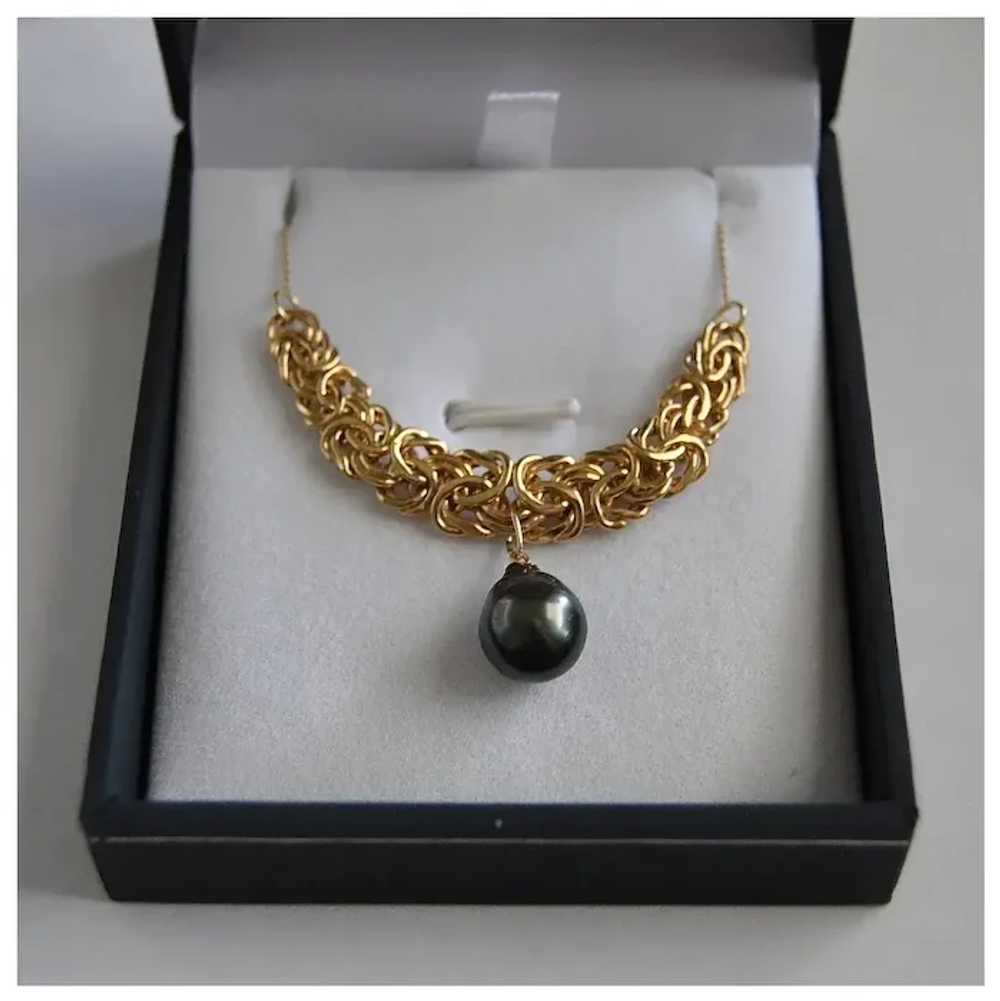 Tahitian Pearl 14k Gold Byzantine Necklace - image 6