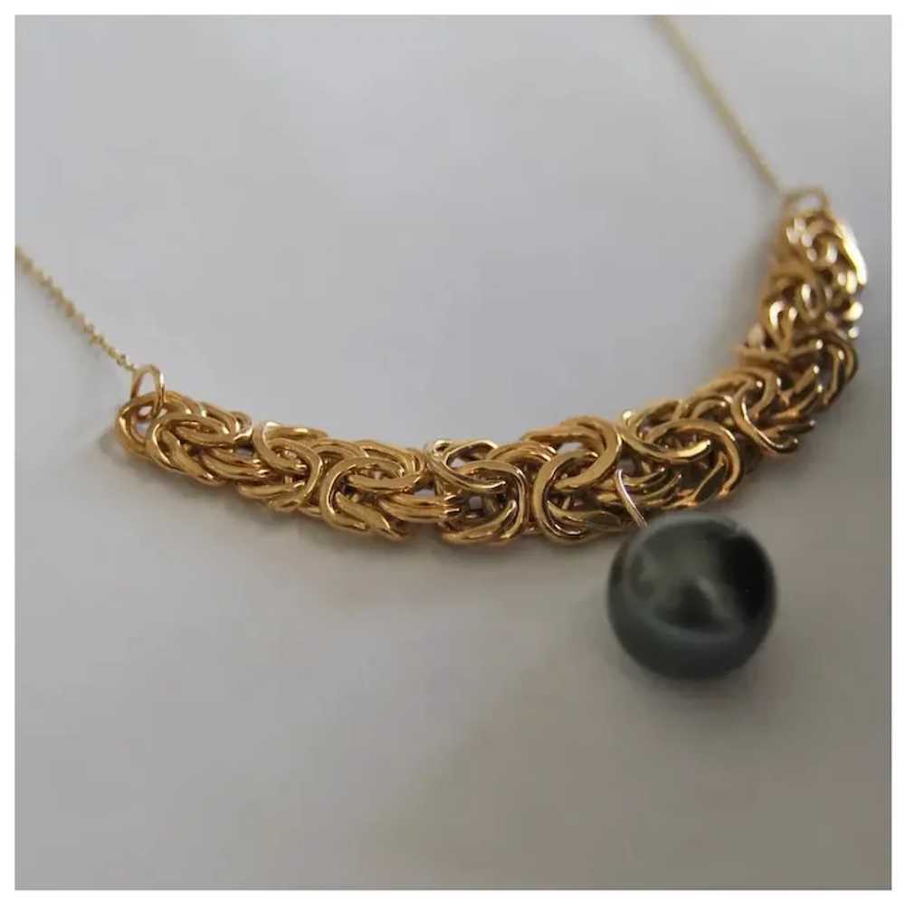 Tahitian Pearl 14k Gold Byzantine Necklace - image 7