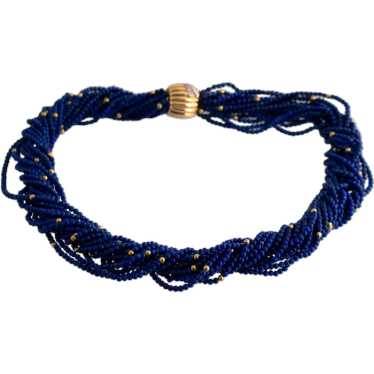 Multi Strand Lapis 14K Gold Necklace