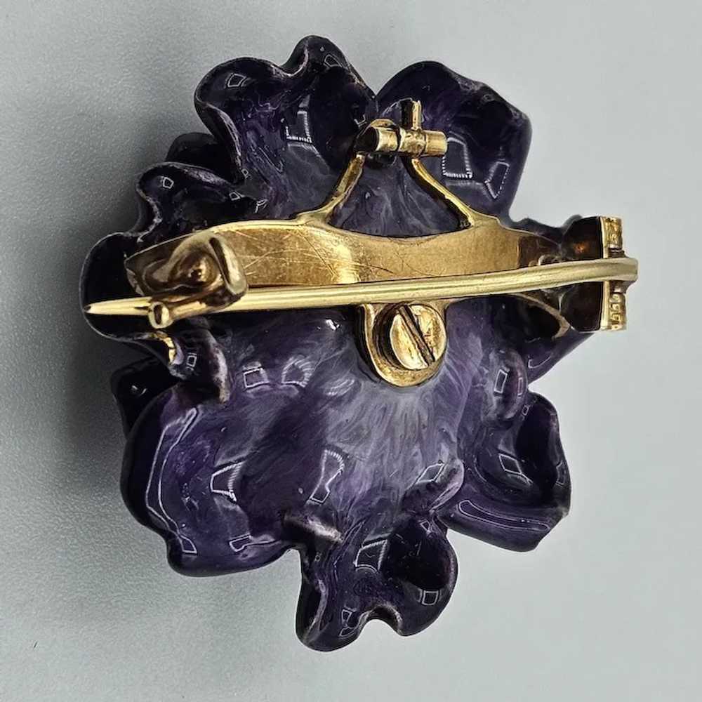 14K & Enamel Cabbage Rose Pin w/Diamond Accent - image 4