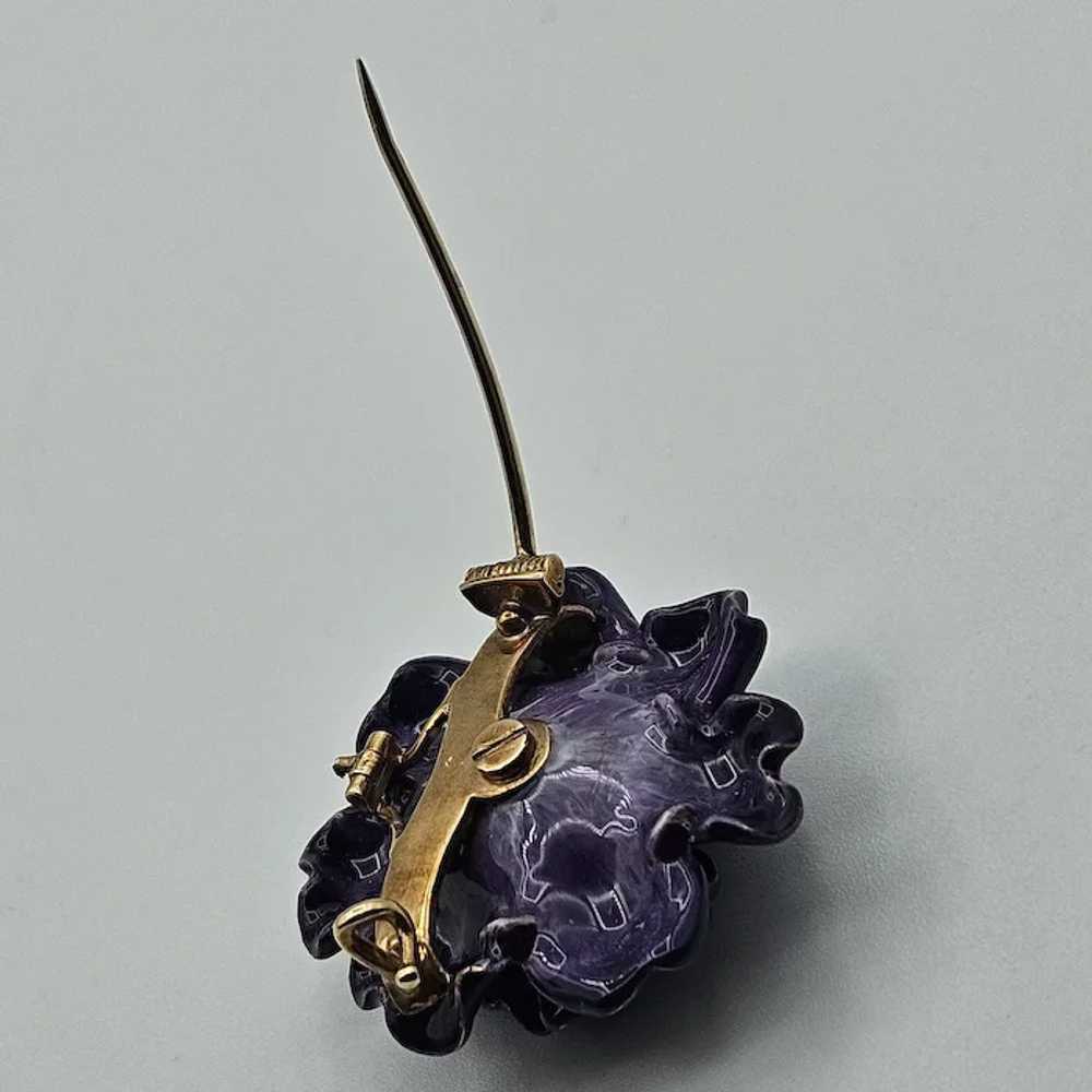 14K & Enamel Cabbage Rose Pin w/Diamond Accent - image 5