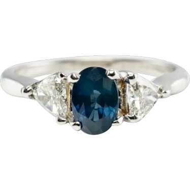 Trillion Natural Diamond Sapphire Ring 14K White G