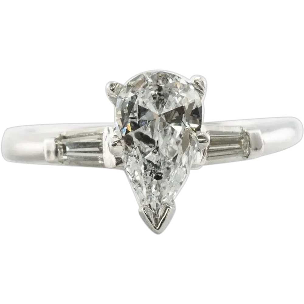 Natural Diamond Ring Platinum Pear cut 1.24 TDW E… - image 1