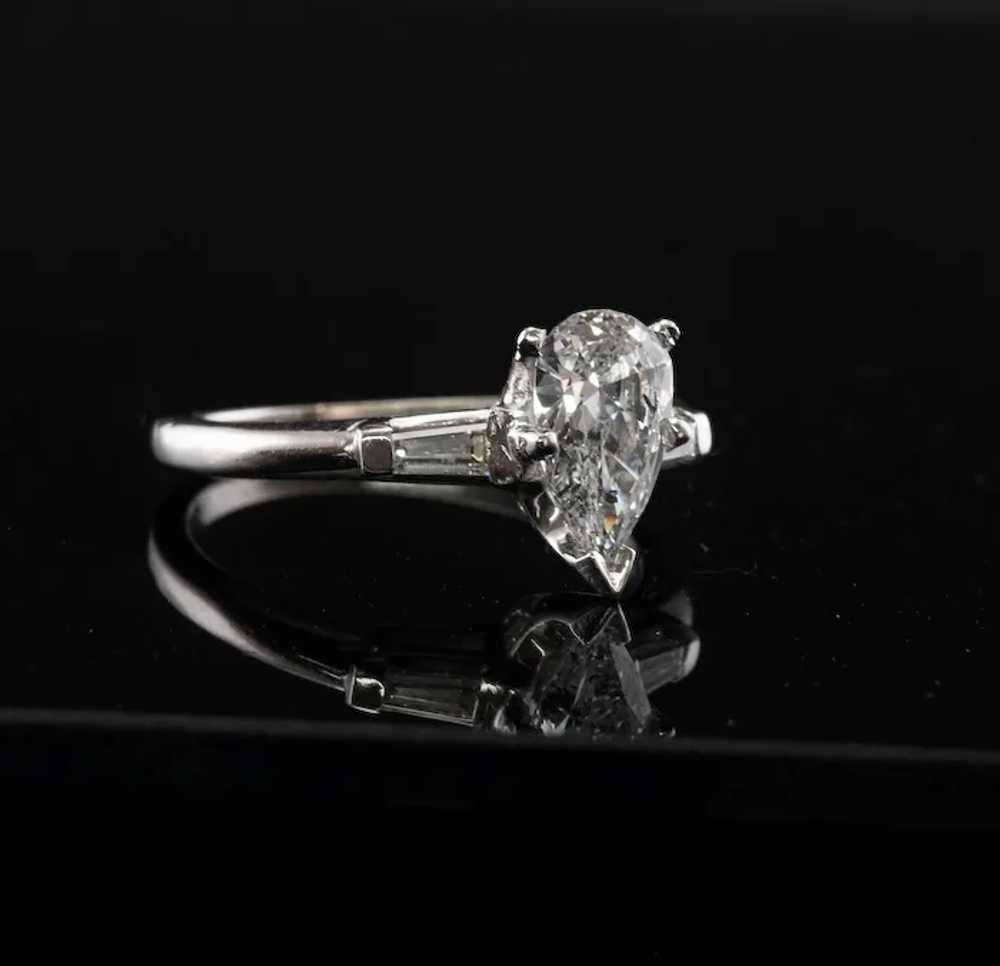 Natural Diamond Ring Platinum Pear cut 1.24 TDW E… - image 2