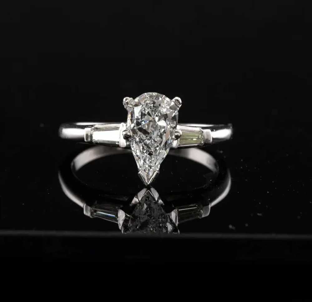 Natural Diamond Ring Platinum Pear cut 1.24 TDW E… - image 6