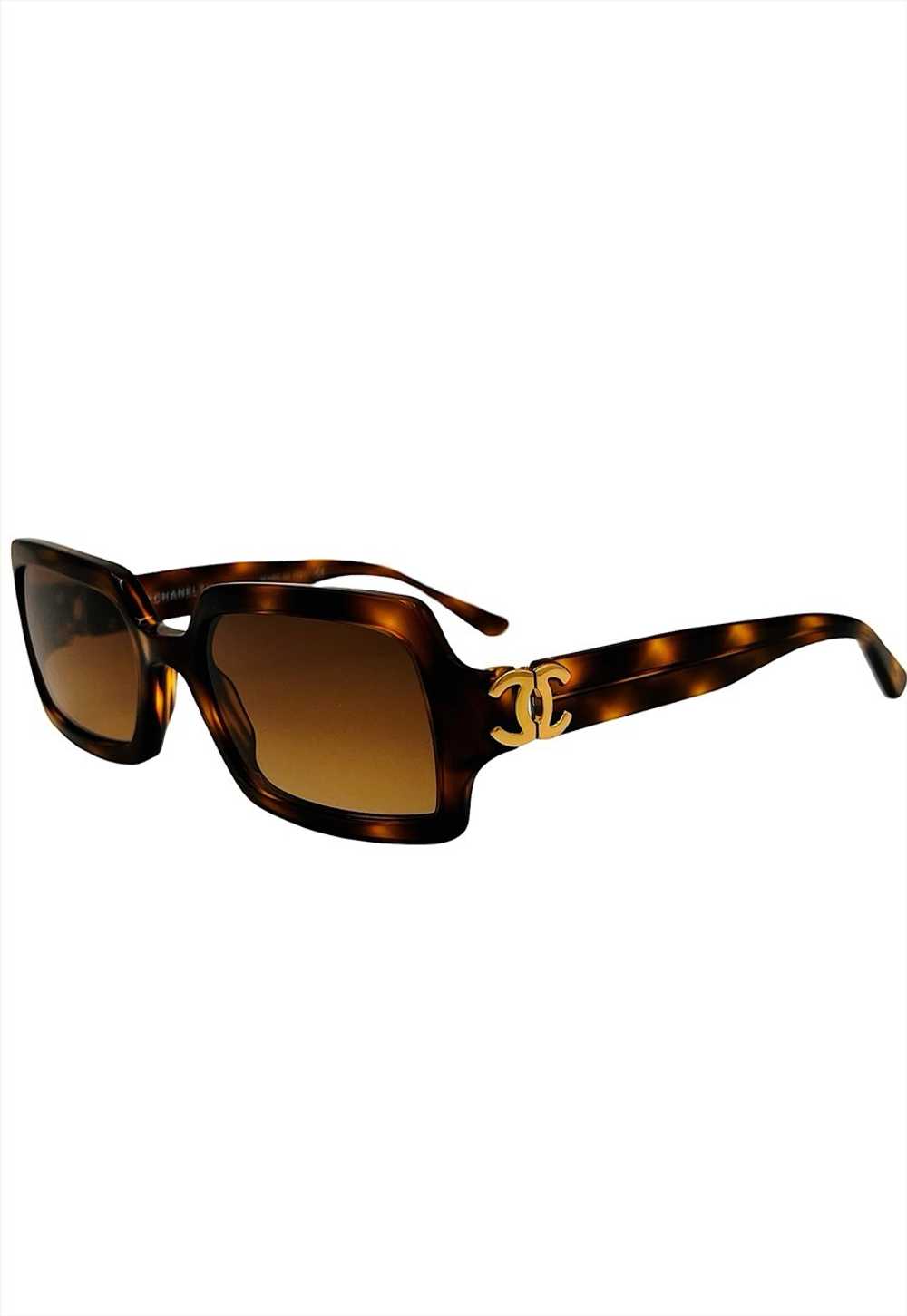 Chanel Sunglasses Square Brown Tortoiseshell Gold… - image 1