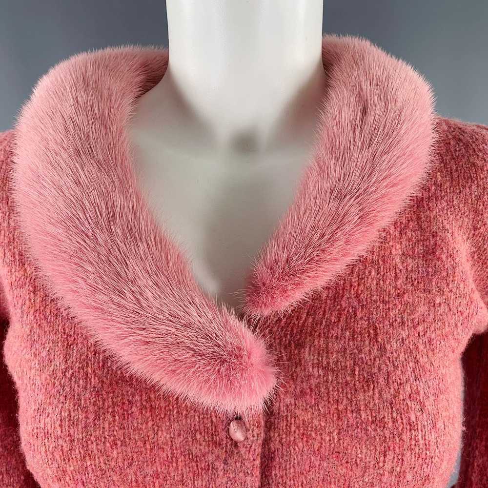 Blumarine Pink Heather Wool Blend Fur Collar Card… - image 2