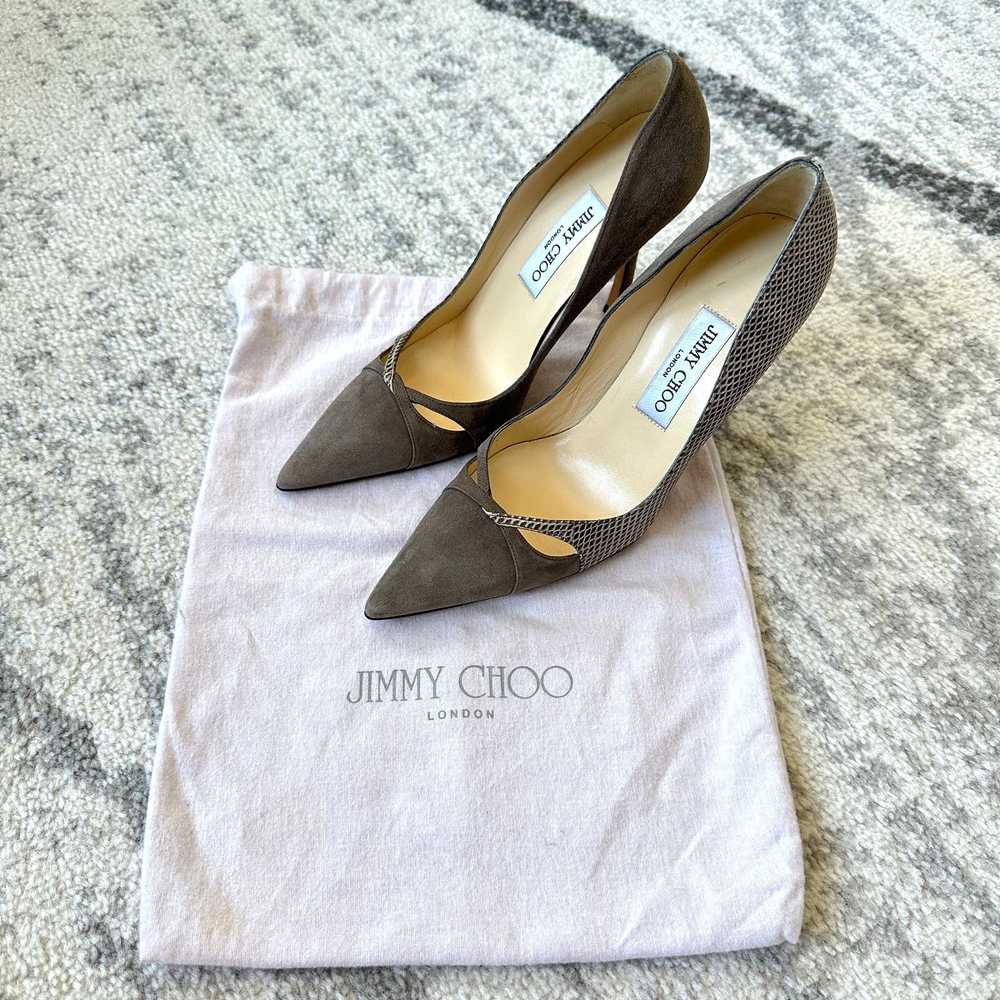 Jimmy Choo Jimmy Choo Grey Suede & Snakeskin Pump… - image 2