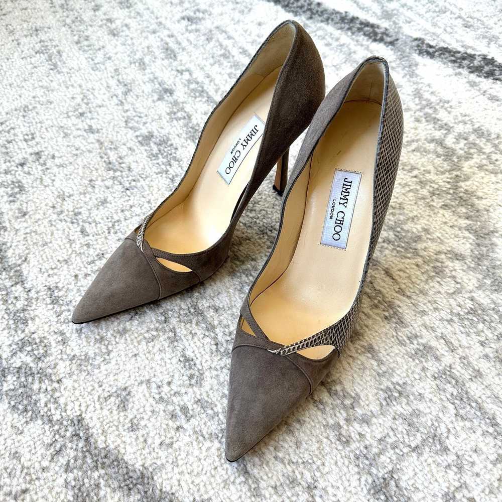 Jimmy Choo Jimmy Choo Grey Suede & Snakeskin Pump… - image 5