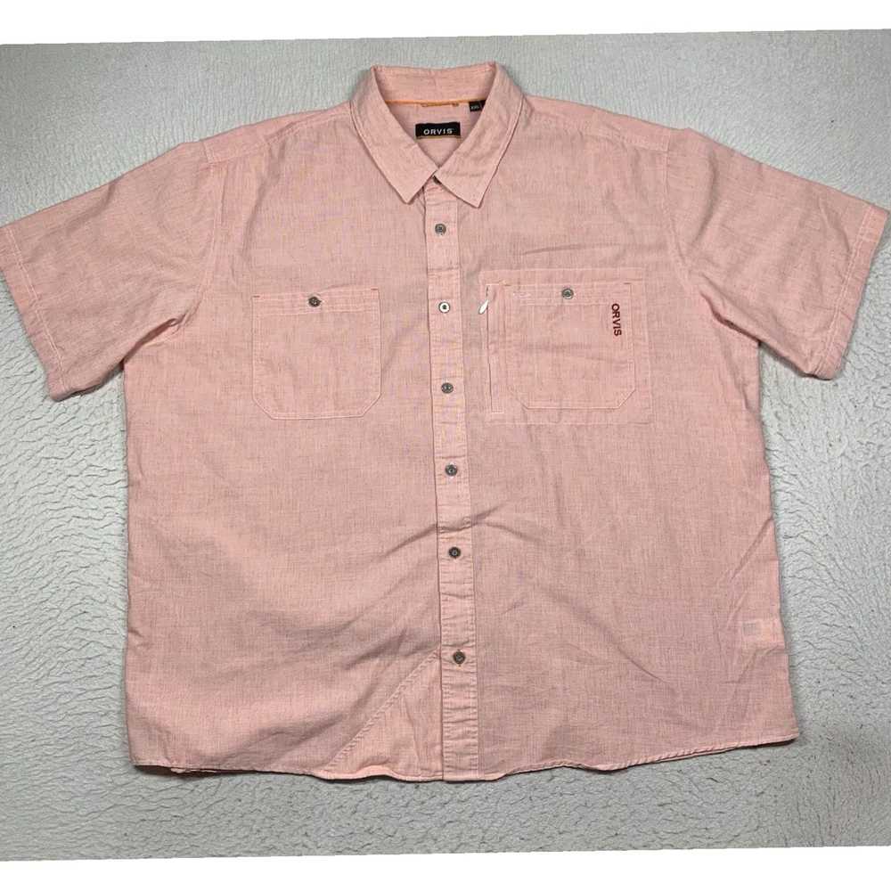 Orvis Pink Button Down Mens Short Sleeve Outdoor … - image 1