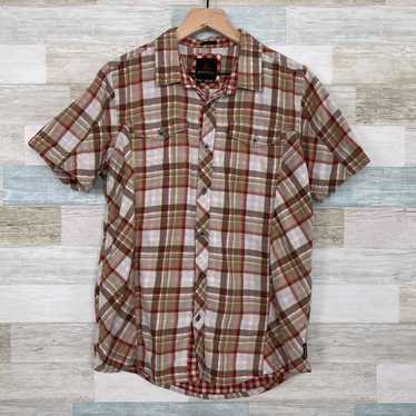 Prana PrAna Zoltan Slim Shirt Red Brown Plaid Orga