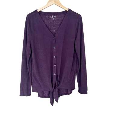 Loft Loft Purple Button Down Tie Front Long Sleeve