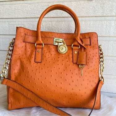 MICHAEL KORS Orange Ostrich Hamilton XL Satchel T… - image 1