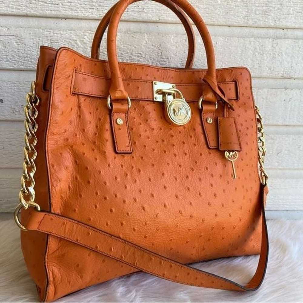 MICHAEL KORS Orange Ostrich Hamilton XL Satchel T… - image 3