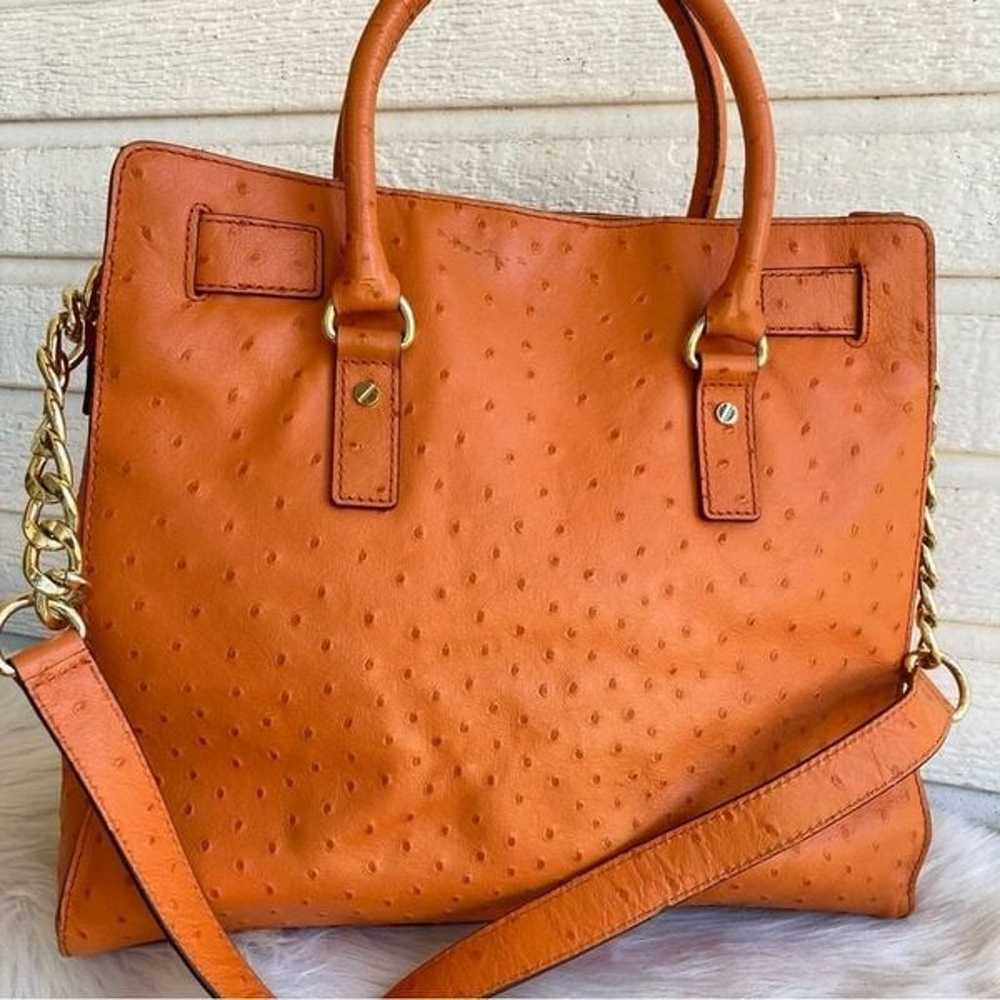 MICHAEL KORS Orange Ostrich Hamilton XL Satchel T… - image 4