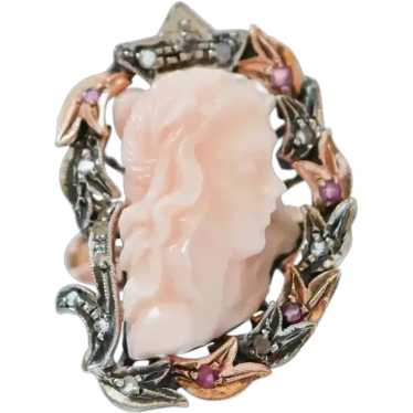 Coral, Rubies, Diamonds, Solid 9 Kt Rose Gold, Go… - image 1