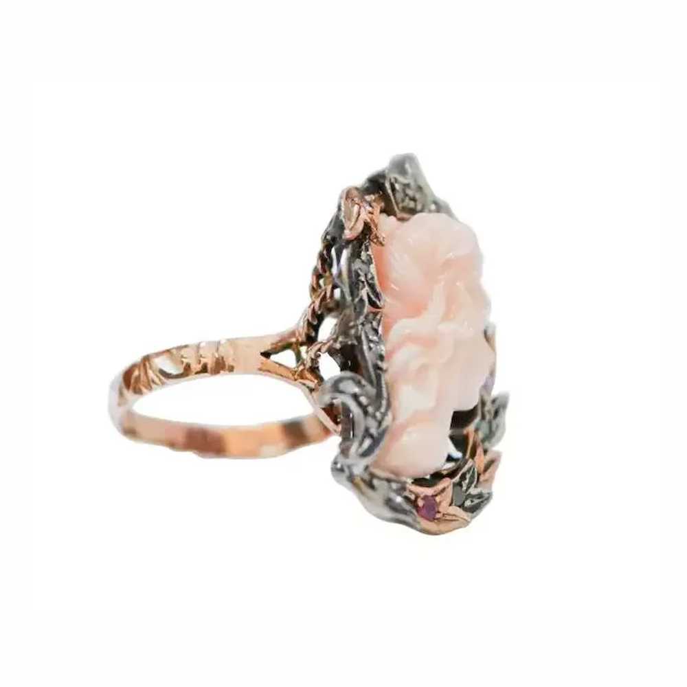 Coral, Rubies, Diamonds, Solid 9 Kt Rose Gold, Go… - image 2