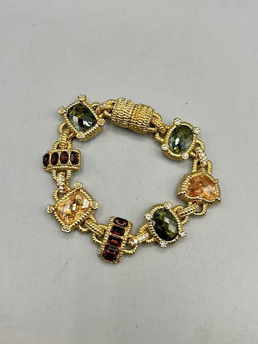 Gold Tone Colorful Multicolor Glass Stones Link B… - image 2