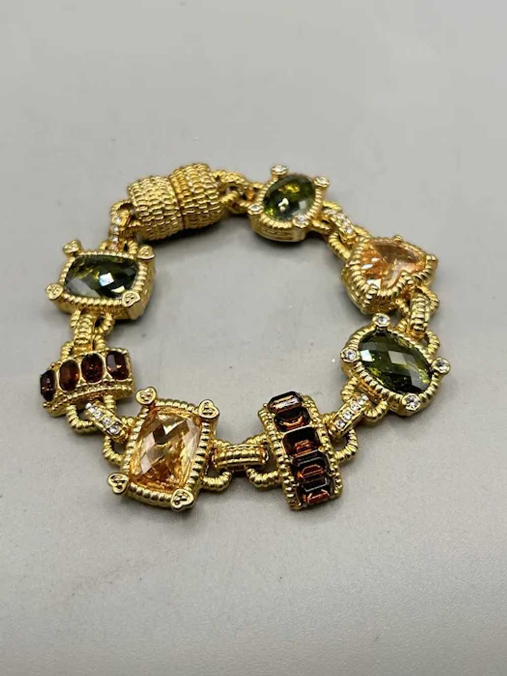 Gold Tone Colorful Multicolor Glass Stones Link B… - image 3