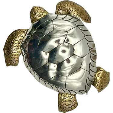 Copper and Silvertone Metal Turtle Brooch - image 1