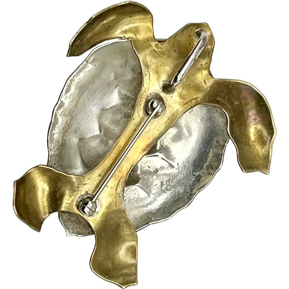 Copper and Silvertone Metal Turtle Brooch - image 2