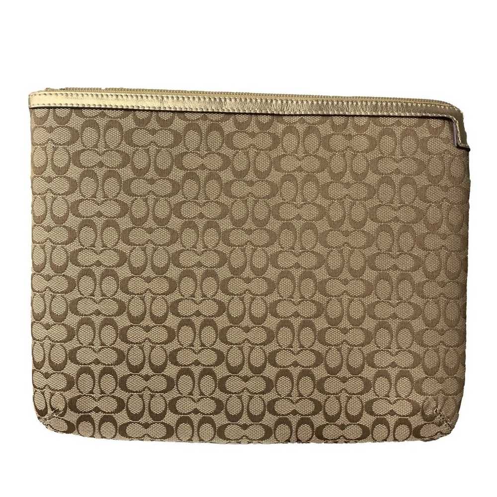 COACH Gold Tan Canvas Signature Tablet Case Sleeve - image 1