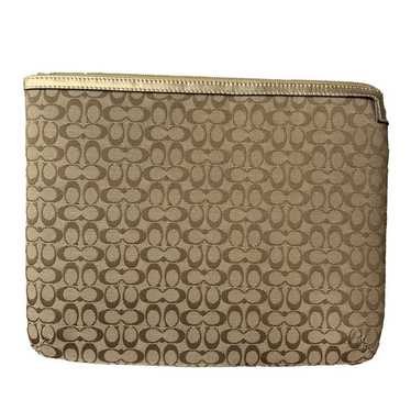 COACH Gold Tan Canvas Signature Tablet Case Sleeve - image 1