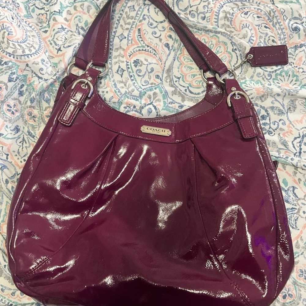 Coach bag burgundy Maggie Madison patent leather … - image 2