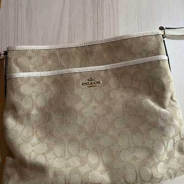 COACH Shoulder Bag Beige Canvas