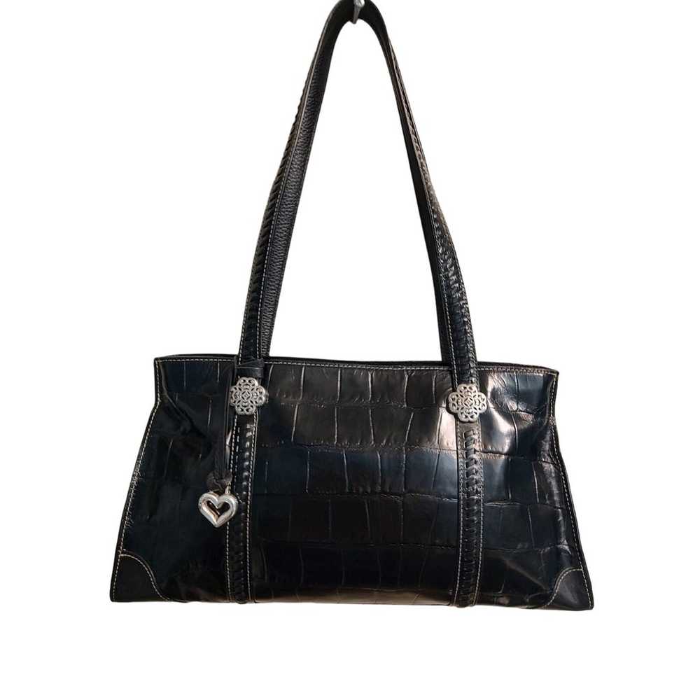 Brighton - Siena Black Croc Embossed Leather Satc… - image 1