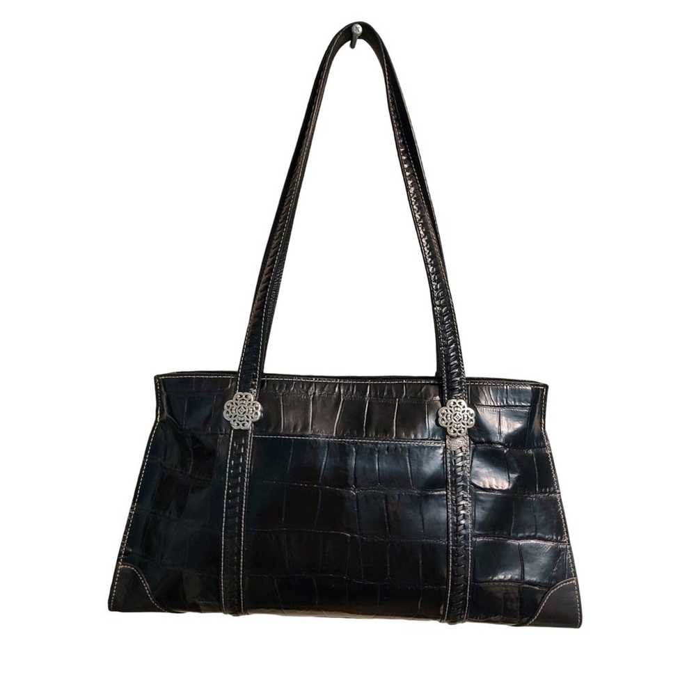 Brighton - Siena Black Croc Embossed Leather Satc… - image 2