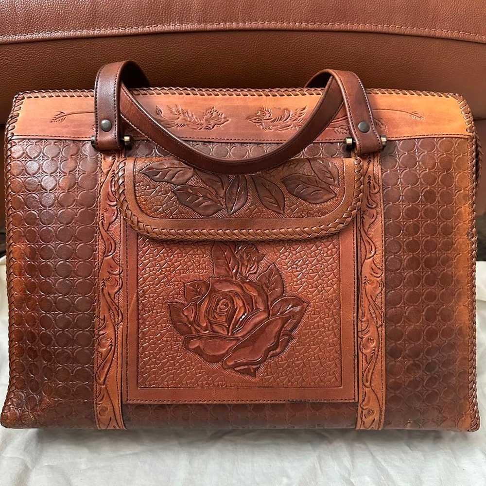 Vintage leather bag Birds & Flower Genuine leather - image 2