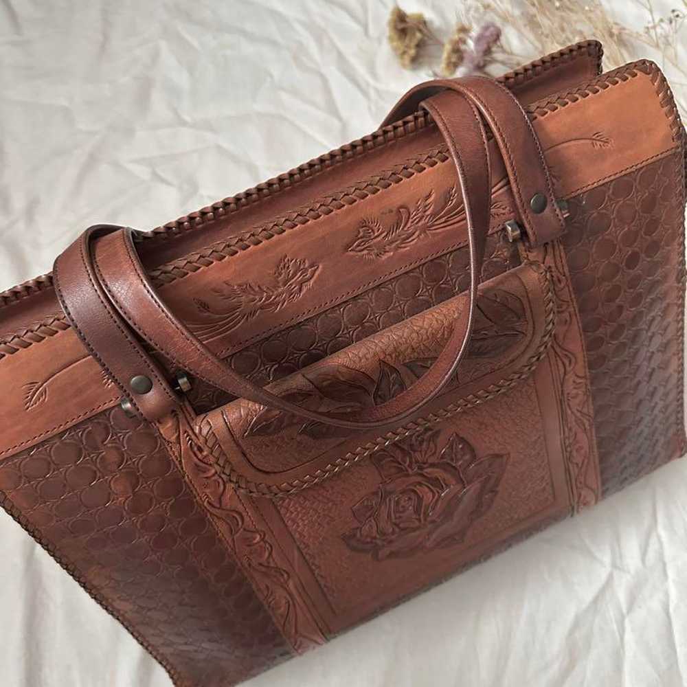 Vintage leather bag Birds & Flower Genuine leather - image 4