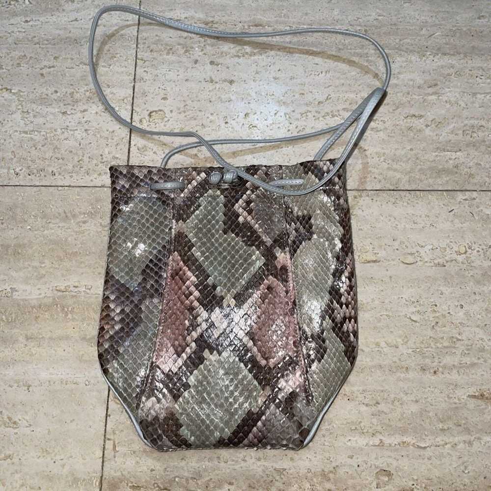 HALSTON Snakeskin Leather Draw String Bucket Bag … - image 1