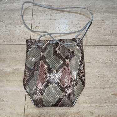 HALSTON Snakeskin Leather Draw String Bucket Bag … - image 1