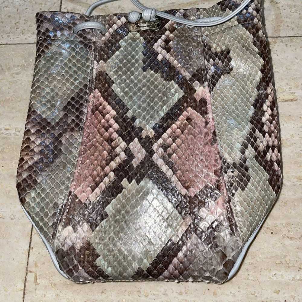 HALSTON Snakeskin Leather Draw String Bucket Bag … - image 2