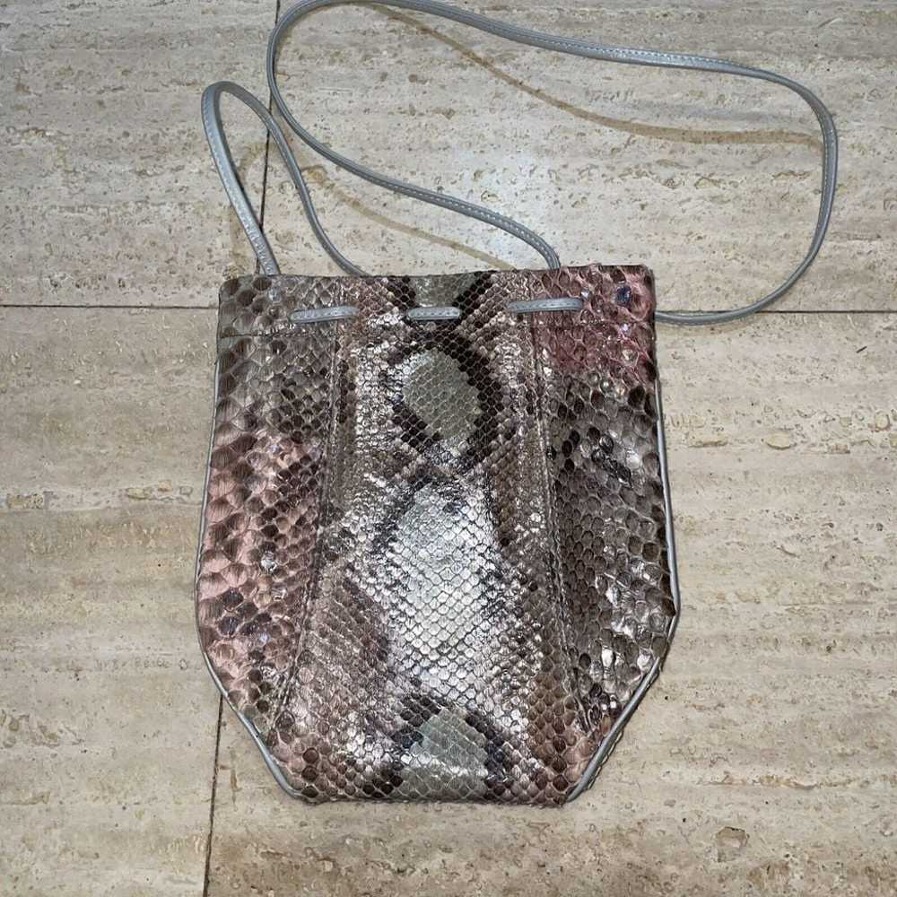 HALSTON Snakeskin Leather Draw String Bucket Bag … - image 3