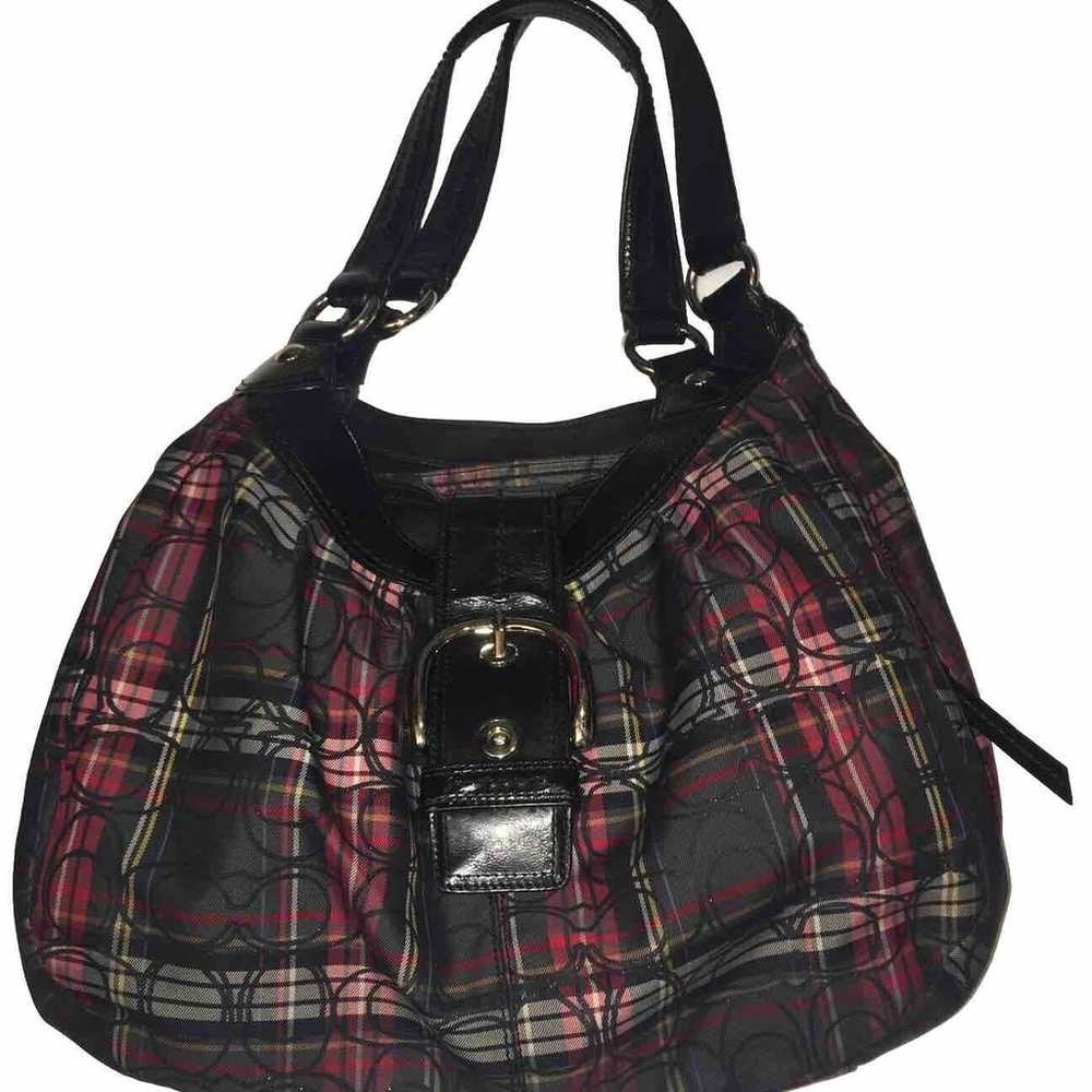 Coach Soho Lynn Black Tartan Plaid Shoulder Handb… - image 4