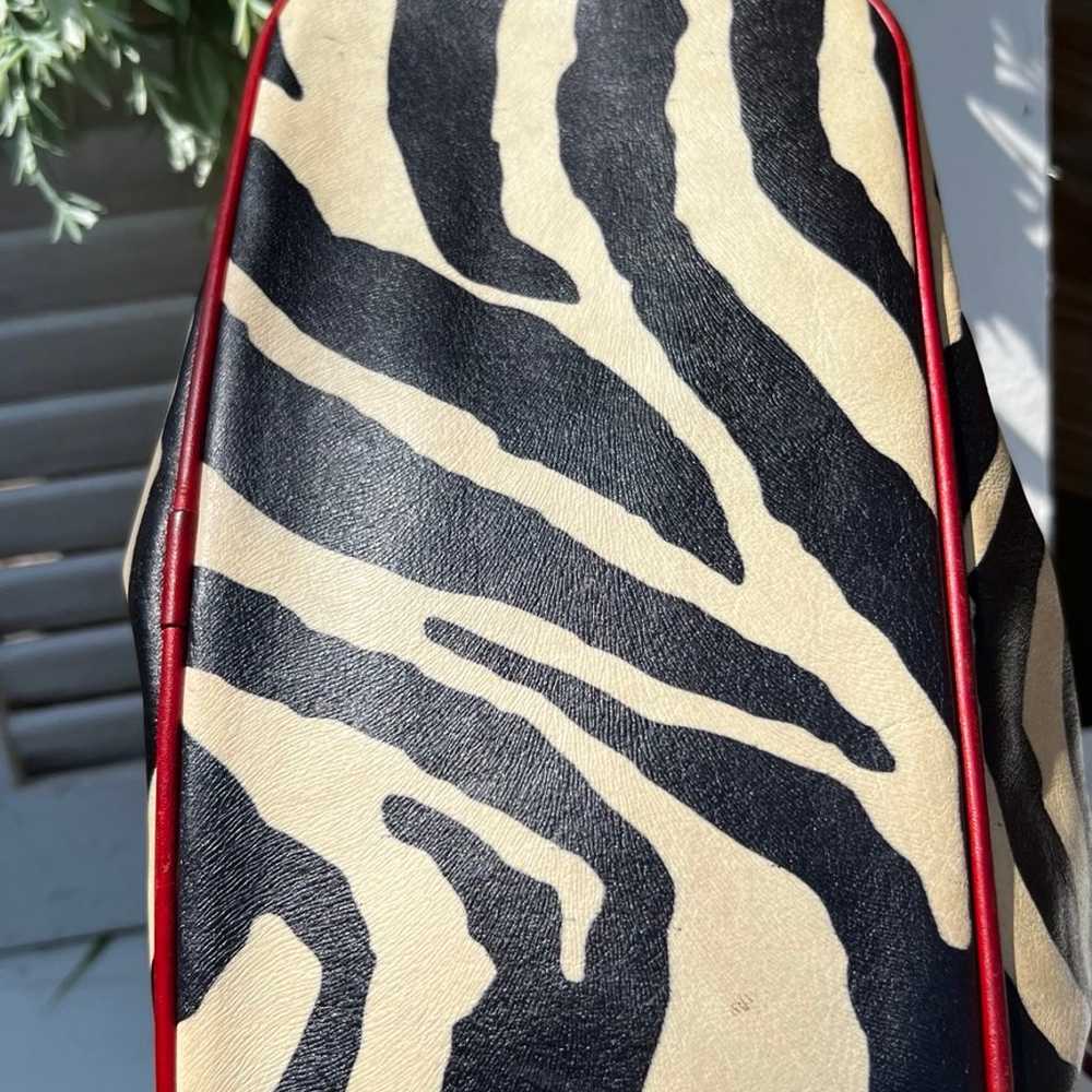 Dooney & Bourke Red Zebra Drawstring Leather Bag … - image 4