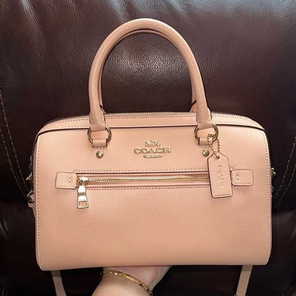 Coach Peach Pink Rowan Leather Satchel Shoulder B… - image 1